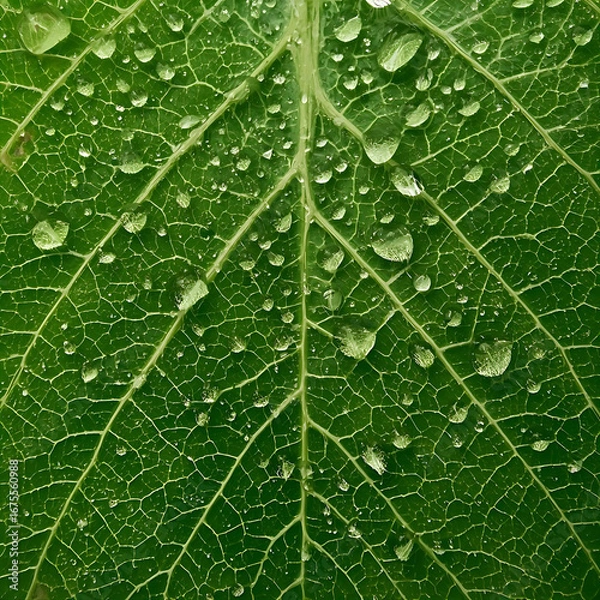 Obraz Fresh Leaf Vein Texture with Dew Drops, environment, wallpaper