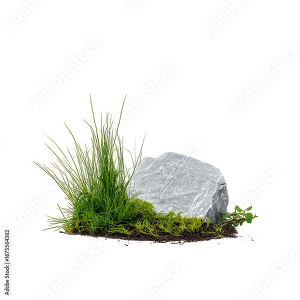 Obraz Stone and grass composition on black background representing earth element