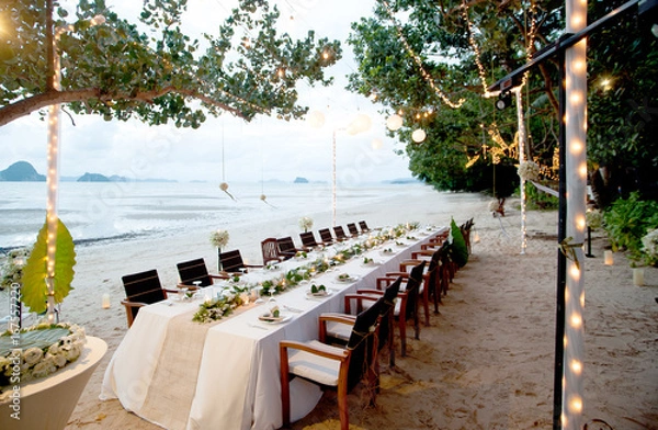 Obraz Beautiful romantic wedding Table on tropical beach