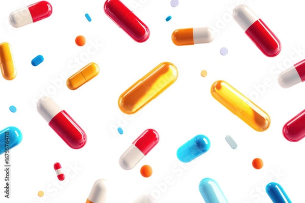 Fototapeta Exploring the variety of colorful pills and capsules illustrating the diverse world of medical supplements and health products available today