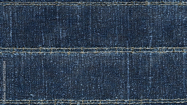 Fototapeta Close up textured background of dark blue denim fabric with visible stitching and woven threads creating a classic casual textile pattern