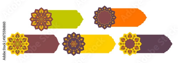 Fototapeta Set of Indian banners with Rangoli for Diwali or Hindu traditional holidays. Empty frames decorated with pattern. Vector illustration.