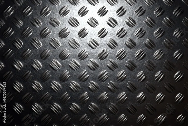 Fototapeta Metal sheet texture background with a pattern of raised diamonds creating a metallic and industrial look ideal for design projects and creative applications