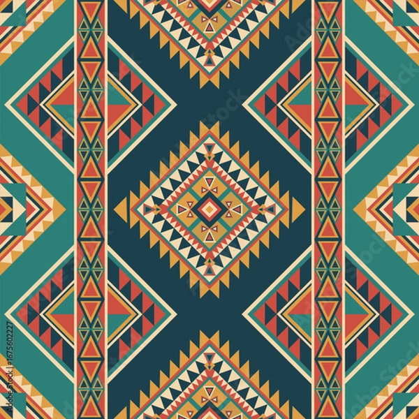 Fototapeta Native tribal geometric ethnic seamless pattern vector background designed for cultural artwork abstract wallpaper digital textile inspiration and decorative boho folk style surface design.