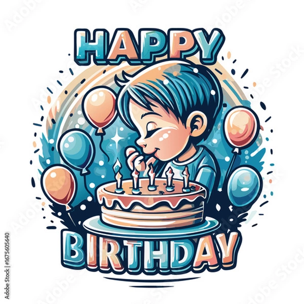 Fototapeta Birthday cake with boy