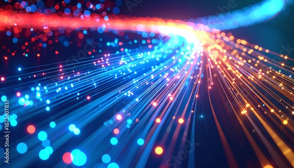 Fototapeta Digital highway: Visual depiction of a dynamic digital stream of information, with abstract lights and lines suggesting modern connectivity and innovation.