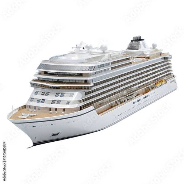Fototapeta Modern luxury cruise ship with multiple decks and balconies sailing on the ocean isolated on transparent background