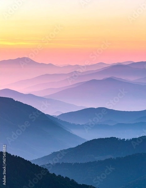 Fototapeta 淡いオレンジからピンクへの美しいグラデーションの日の出の空