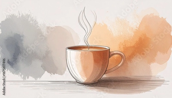 Fototapeta 湯気が立ち上る、温かいコーヒーが入ったマグカップのイラスト