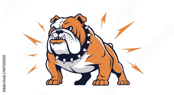 Fototapeta Aggressive bulldog mascot ready for action with angry face and spiked collar, strong design
