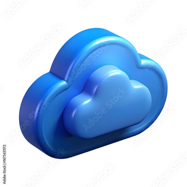Fototapeta Glossy blue cloud icon 3d rendered on a solid backdrop for digital concepts transparent background