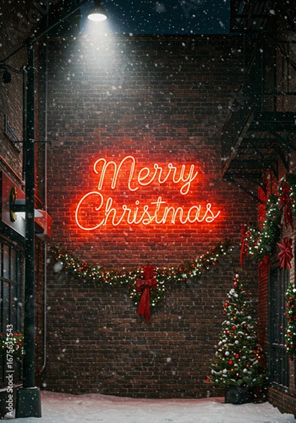 Obraz 눈 내리는 골목길 안에 있는 크리스마스 글자