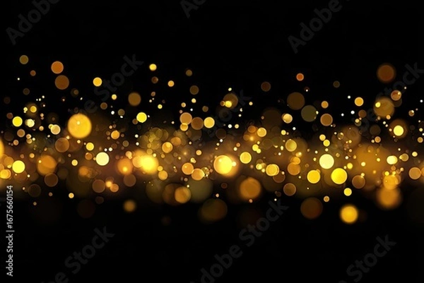 Fototapeta Golden bokeh particles on a black background