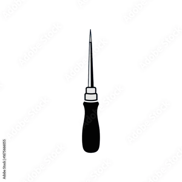 Obraz A simple, black and white illustration of a specialized tool, emphasizing its sharp point and the design of its handle.