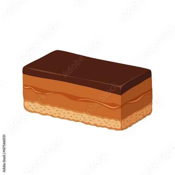 Obraz A delectable illustration of a rich caramel and chocolate confection, angled to showcase its layered structure.