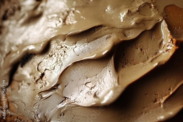 Fototapeta Close-up of creamy chocolate ice cream texture with swirls and smooth surface