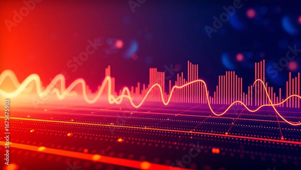 Fototapeta Neon futuristic Artificial Intelligence background of abstract gradient glowing lines Virtual AI ass