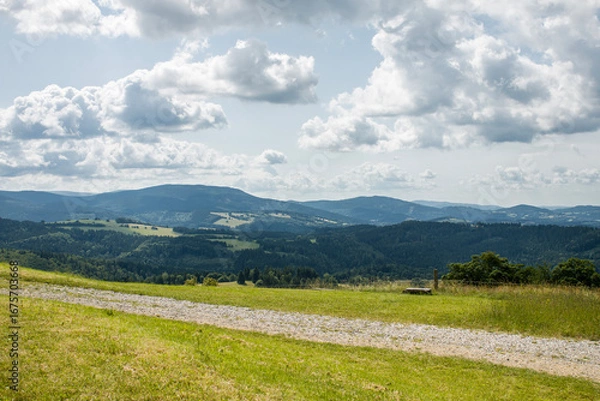 Obraz The Sudetes landscape seen from the Dalimilova rozhledna observation tower. Eastern Sudetes.