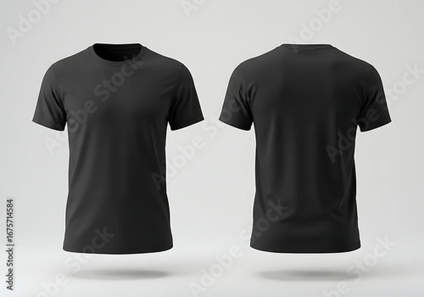 Obraz Black tshirt floating in a studio against a plain backdrop showcasing front and back views for apparel mockups and fashion presentations.