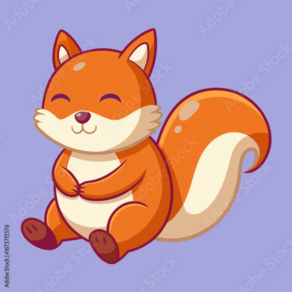 Obraz Cute cartoon fox sitting happily with closed eyes
