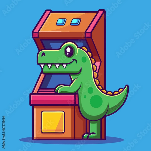 Obraz Cute dinosaur playing arcade game