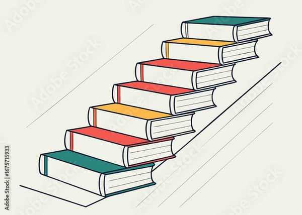 Fototapeta Books stacked like stairs symbolizing knowledge and education