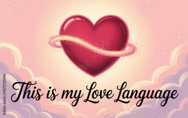 Fototapeta  A romantic illustration of a glowing crimson heart with the phrase "this is my love language."