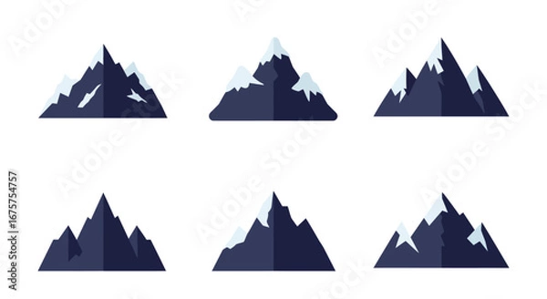 Obraz Six Unique Flat Vector Illustrations of Snow Capped Mountains.
