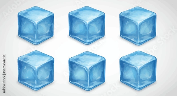Obraz Six translucent blue ice cubes for cooling drinks and beverages.