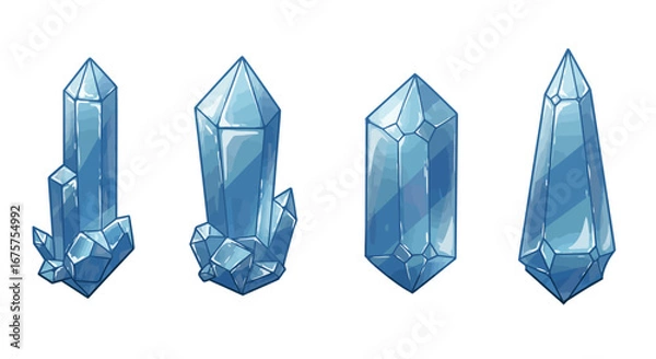 Obraz Various Blue Crystal Formations Displayed on White Background.