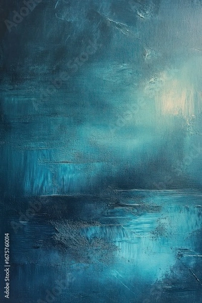 Fototapeta Abstract textured painting dominated by deep blues and turquoise with hints of light gradient creating a serene and mysterious atmosphere