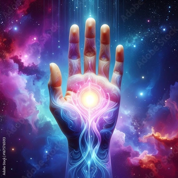 Obraz A hand reaching into a cosmos
