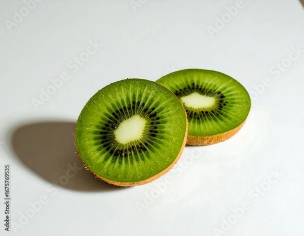 Fototapeta Two kiwi slices on white background