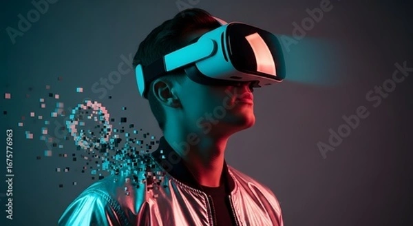 Fototapeta Virtual reality the user immersed in the world of games with virtual reality glasses
