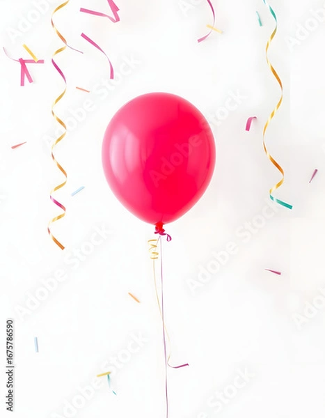 Obraz party balloon and streamers over white background, hyperrealism. isolated with white highlights