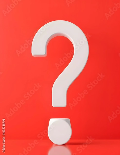 Obraz question mark in front of a red color wall background. Business support concept - 3D Rendering, photo. isolated with white highlights