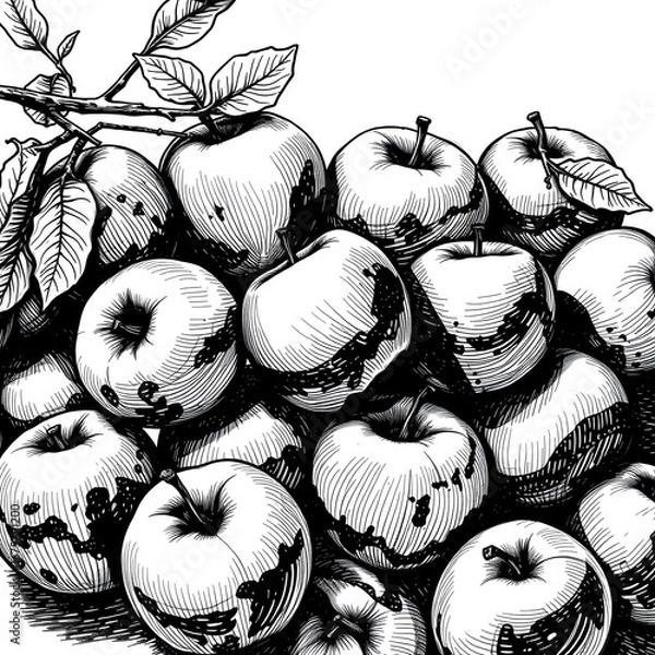 Fototapeta Ink drawn collection of apples