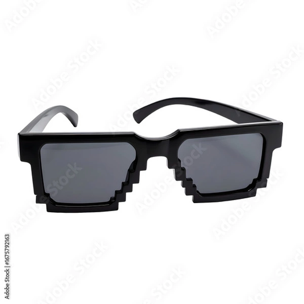 Fototapeta Stylish black pixelated sunglasses with a retro 8-bit design, isolated on transparent background.