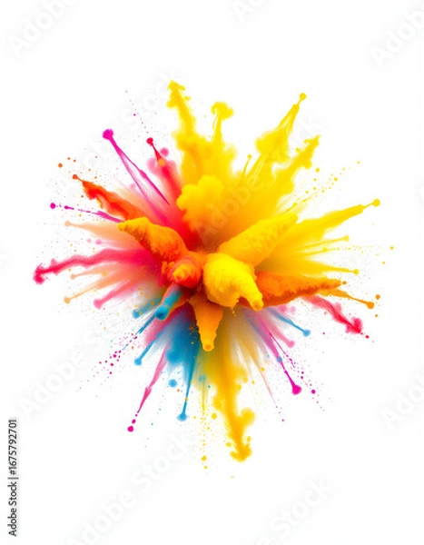 Obraz Colorful holi powder explosion isolated on white wallpaper background, minimalism. isolated with white highlights