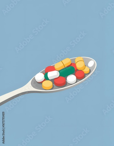 Obraz A lot of pills in a spoon, clipart style. isolated with white highlights