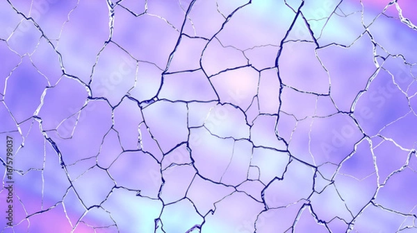 Fototapeta Cracked glass texture abstract background, with iridescent purple, blue, white colors; use for design