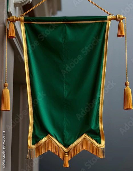 Obraz Green Velvet Banner with Gold Edges, retro style. isolated with white highlights