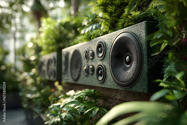 Fototapeta Outdoor Speaker System installed at balcony wall bacyard exterior music audio ystem public park