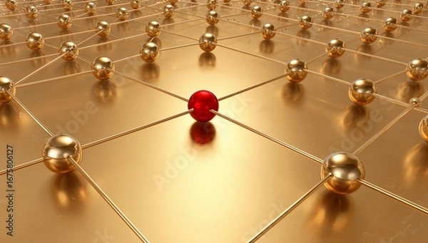Fototapeta social network concept, Golden sphere network abstract sphere red sphere design
