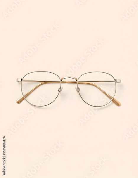 Obraz Silver and golden metal color eye glasses isolated on beige and gray background, ideal photo template for display or advertising sign or for a web banner, vector style. isolated with white highlight