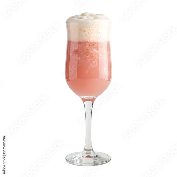 Fototapeta A refreshing Pink Lady cocktail with a frothy white foam top beautifully presented in a stemmed glass A delightful beverage for any occasion, isolated