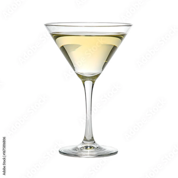Fototapeta A elegant martini in a delicate glass clear and pale yellow casting a subtle shadow Isolated on white, isolated