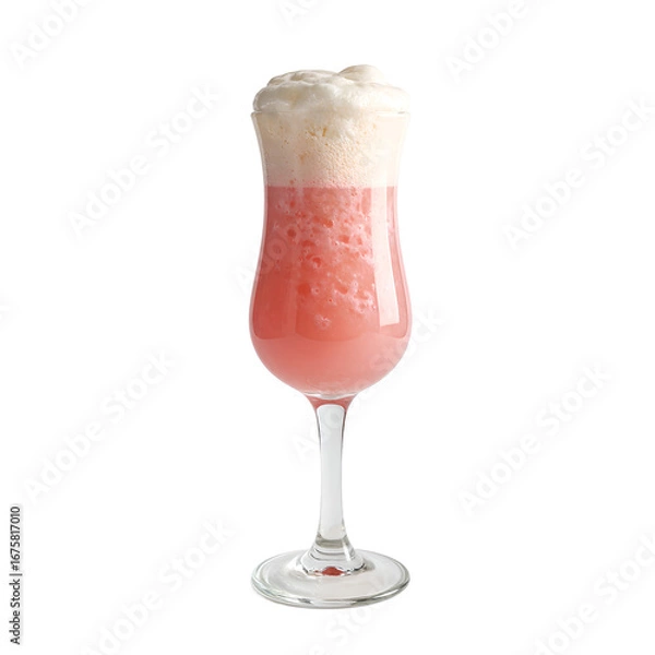 Fototapeta A refreshing Pink Lady cocktail with a frothy white foam top beautifully presented in a stemmed glass A delightful beverage for any occasion, isolated