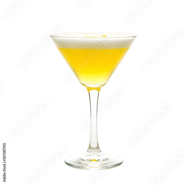 Fototapeta Vibrant yellow Lemon Drop Martini with fluffy foam in a sleek glass Perfect for cocktail menus and summer designs, isolated