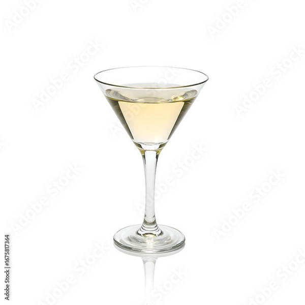 Fototapeta A elegant martini in a delicate glass clear and pale yellow casting a subtle shadow Isolated on white, isolated